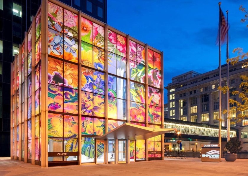 Gild the Lily art installation by Carlos Rolon on Chase Bank building in Milwaukee Wisconsin