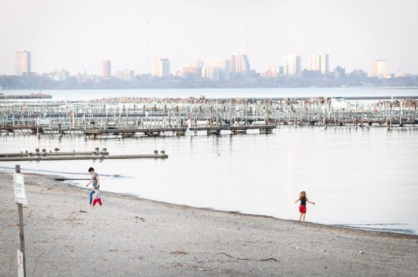 South Shore Park beach near marina on Lake Michigan in Milwaukee Wisconsin