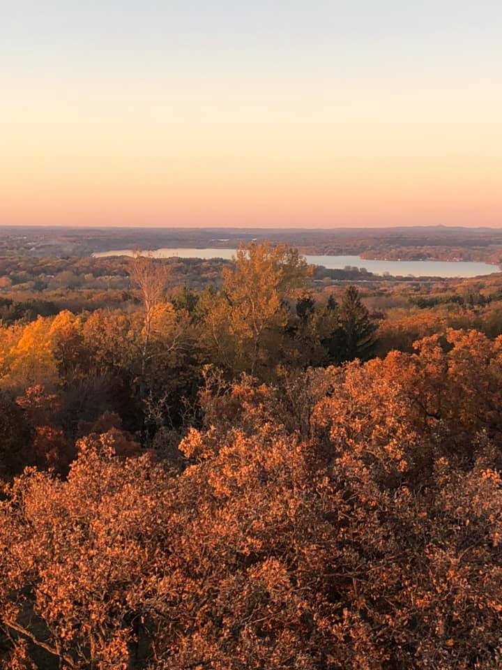 autumn colors view from observation tower at Lapham Peak Unit in Kettle Moraine State Forest Delafield Wisconsin