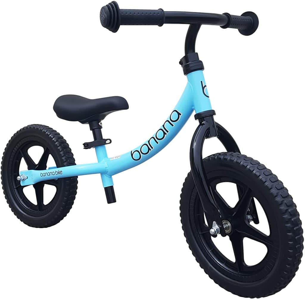 Light blue banana glider bike for kids.