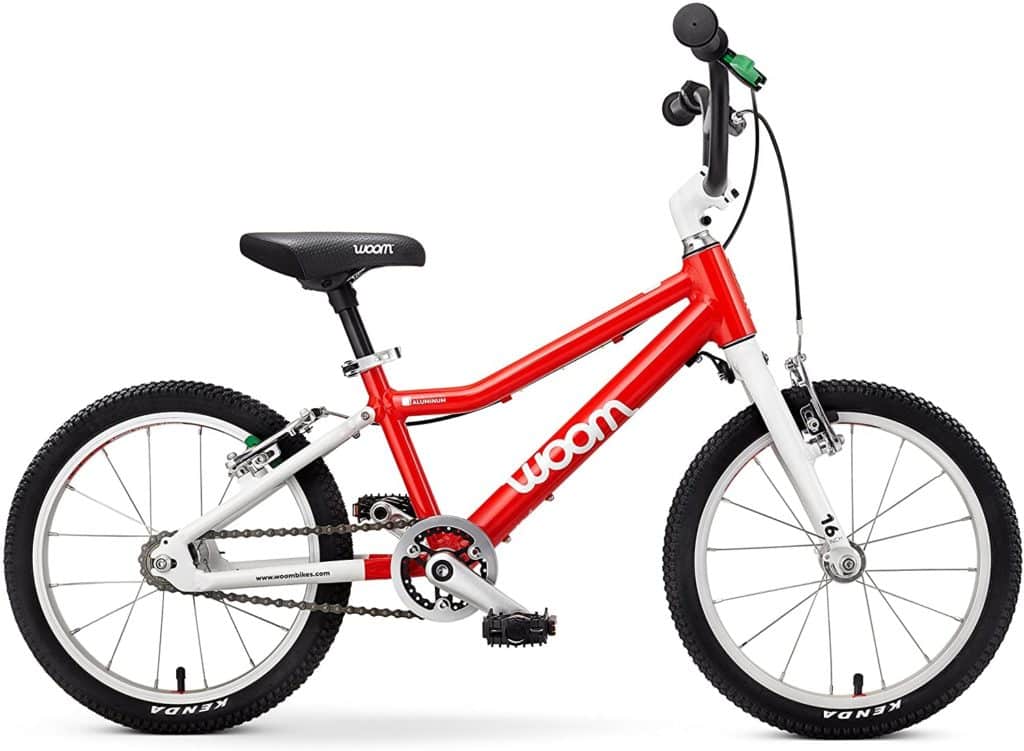 Red Vroom Bike for kids with black seat and handlebars and white accents