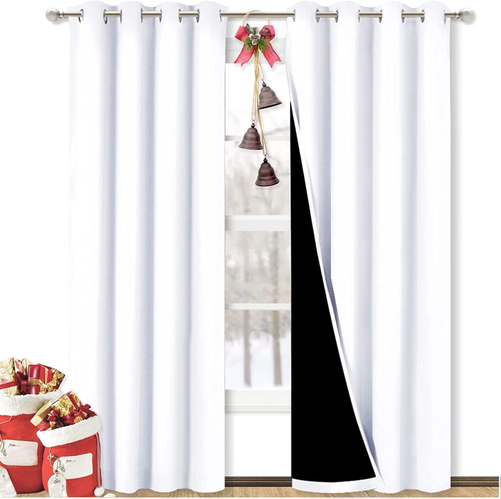 Nicetown Blackout Curtains in white with a black liner.