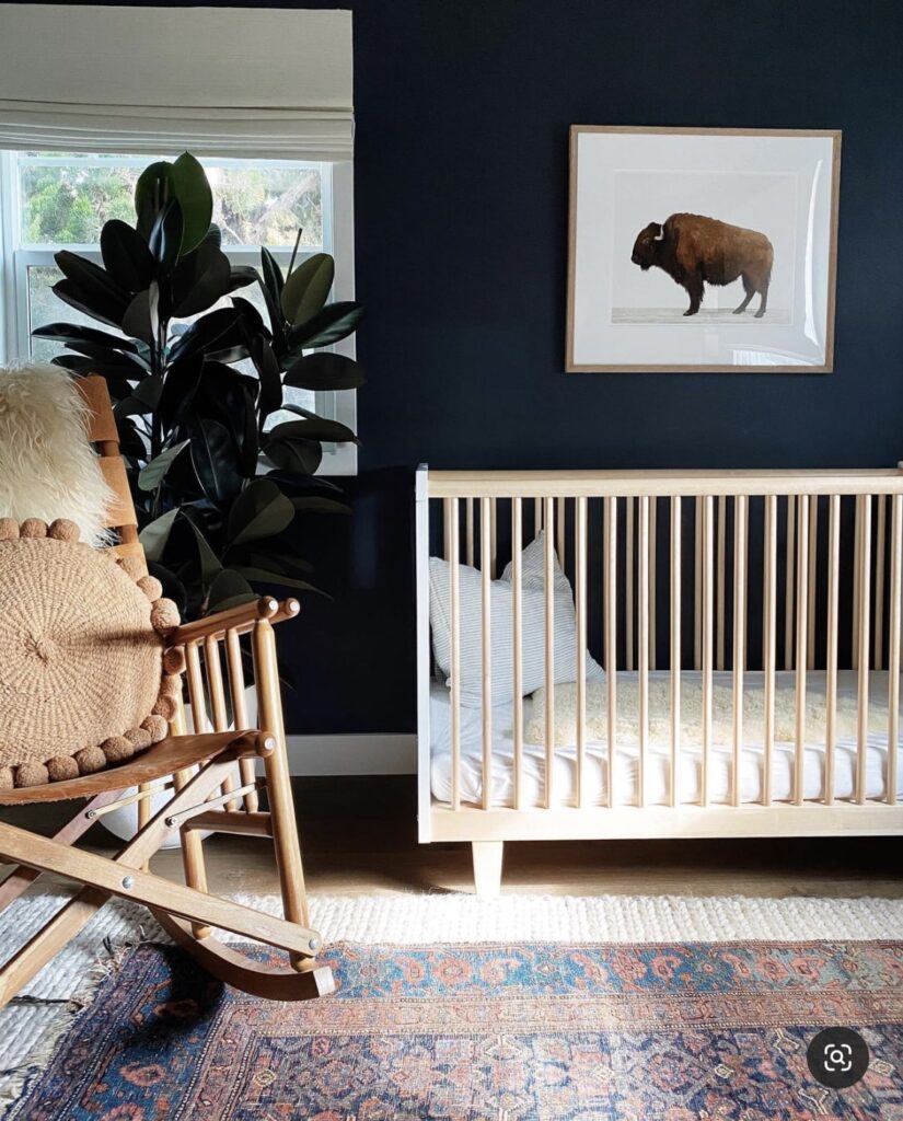 Baby boy nursery with a buffalo theme.