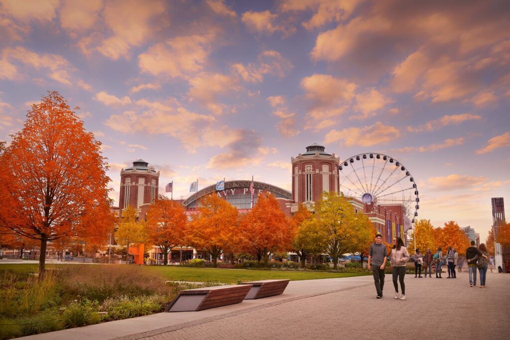 Chicago children's museum and navy pier in the fall.