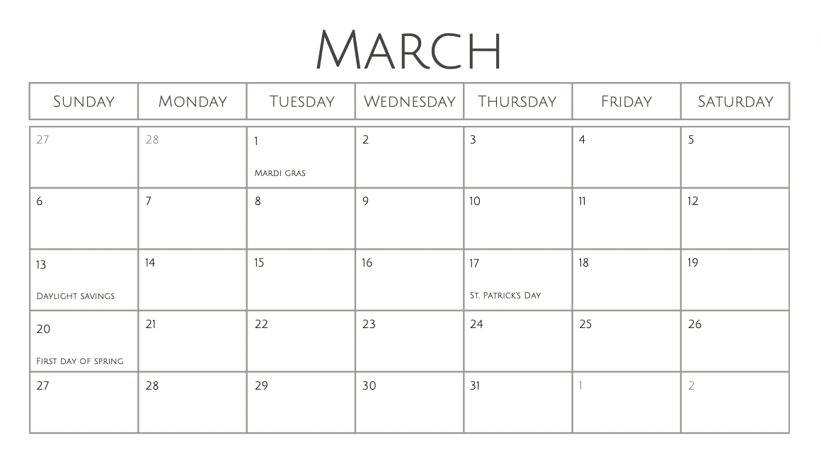 10 Best March Calendar Templates for 2022 (Printable) - Milwaukee With Kids