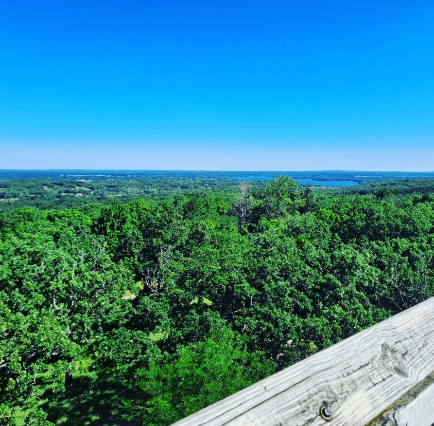 view from observation tower at Lapham Peak unit in Kettle Moraine State Forest Milwaukee Wisconsin