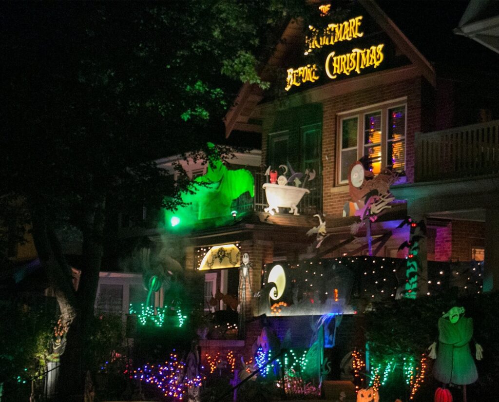 Spooky Halloween House decorated for Nightmare Before Christmas in Bay View Milwaukee