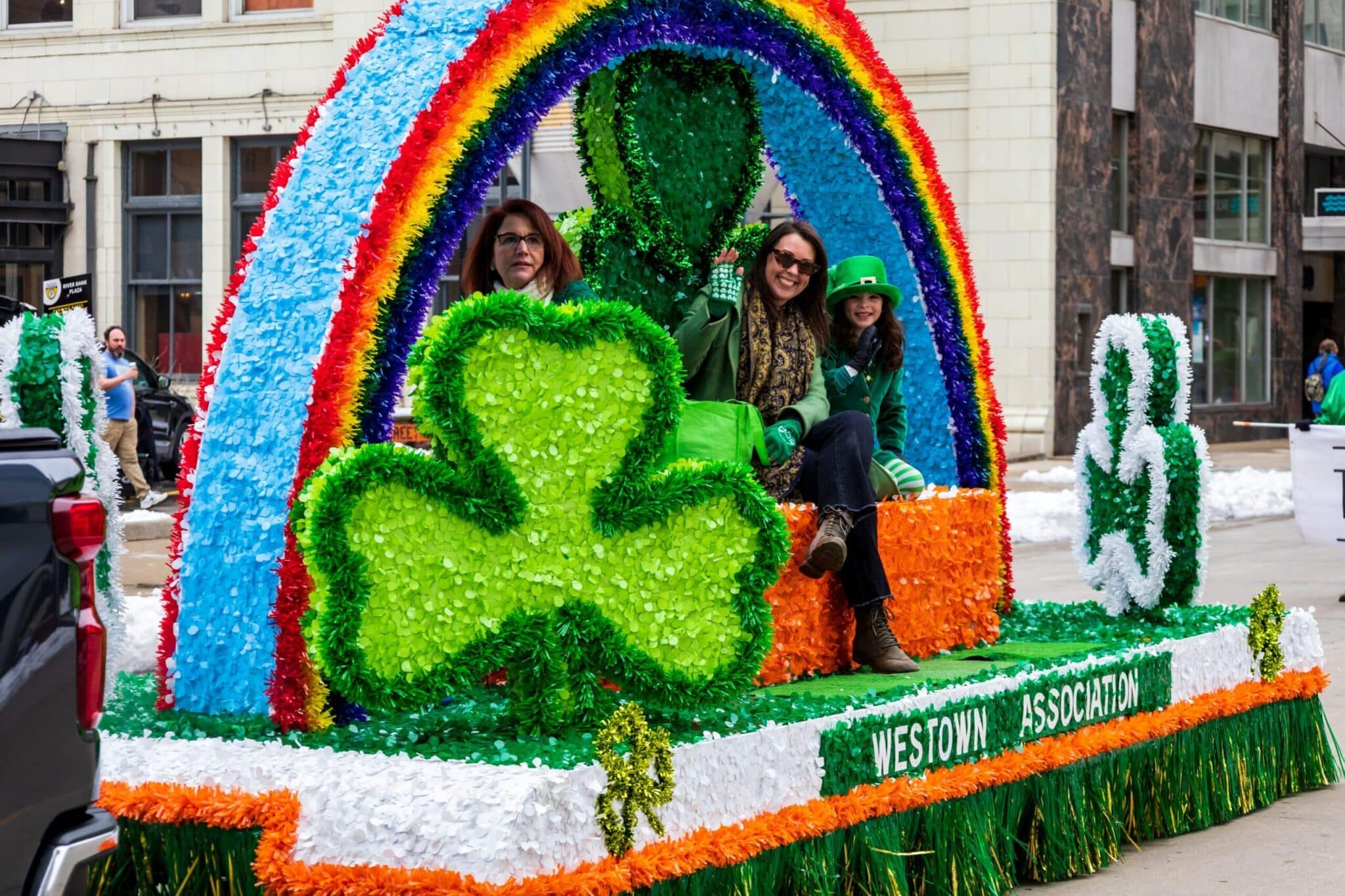 Milwaukee St. Patrick's Day Parade Westtown Association rainbow shamrock float Wisconsin