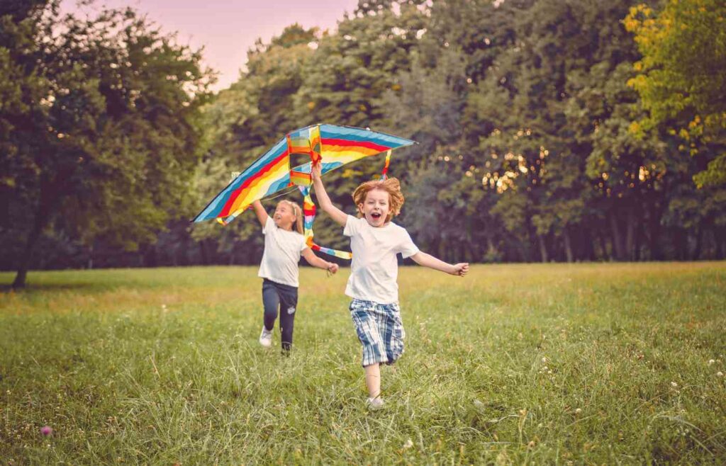 Kids flying a kite in a park