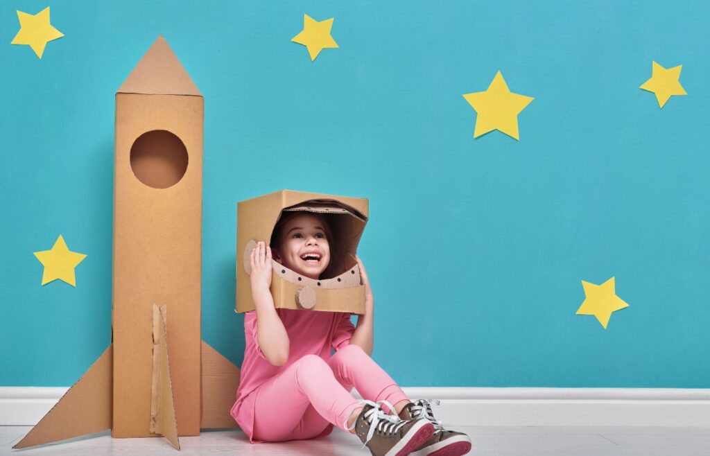 cardboard box in shape of space ship 