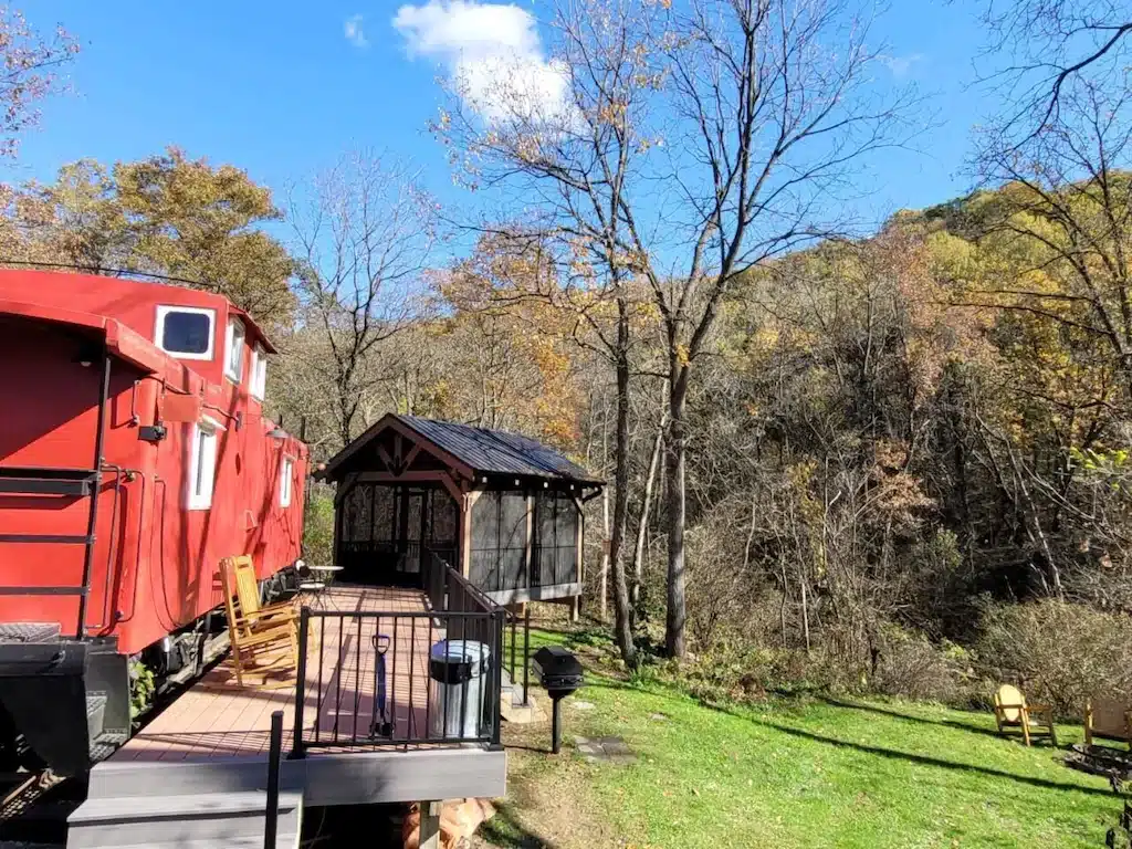 Red caboose airbnb in Wisconsin