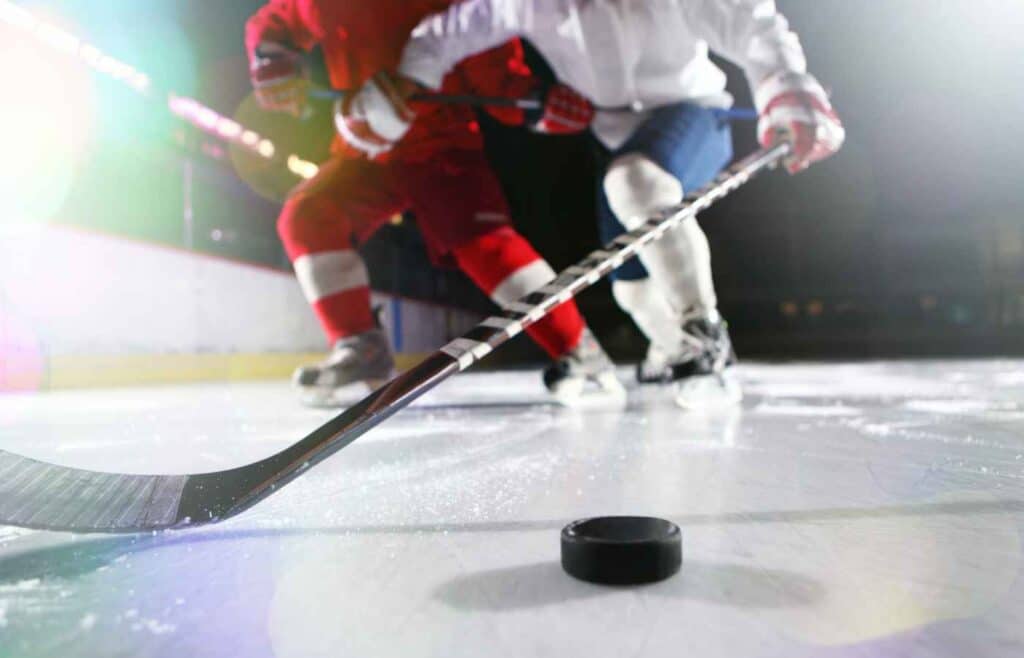 two hockey players on ice