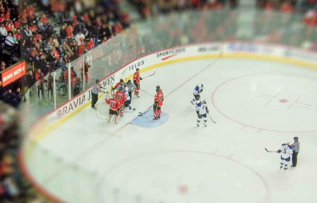 aerial view of hockey game