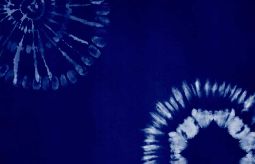 Indigo tie dye sunburst pattern closeup