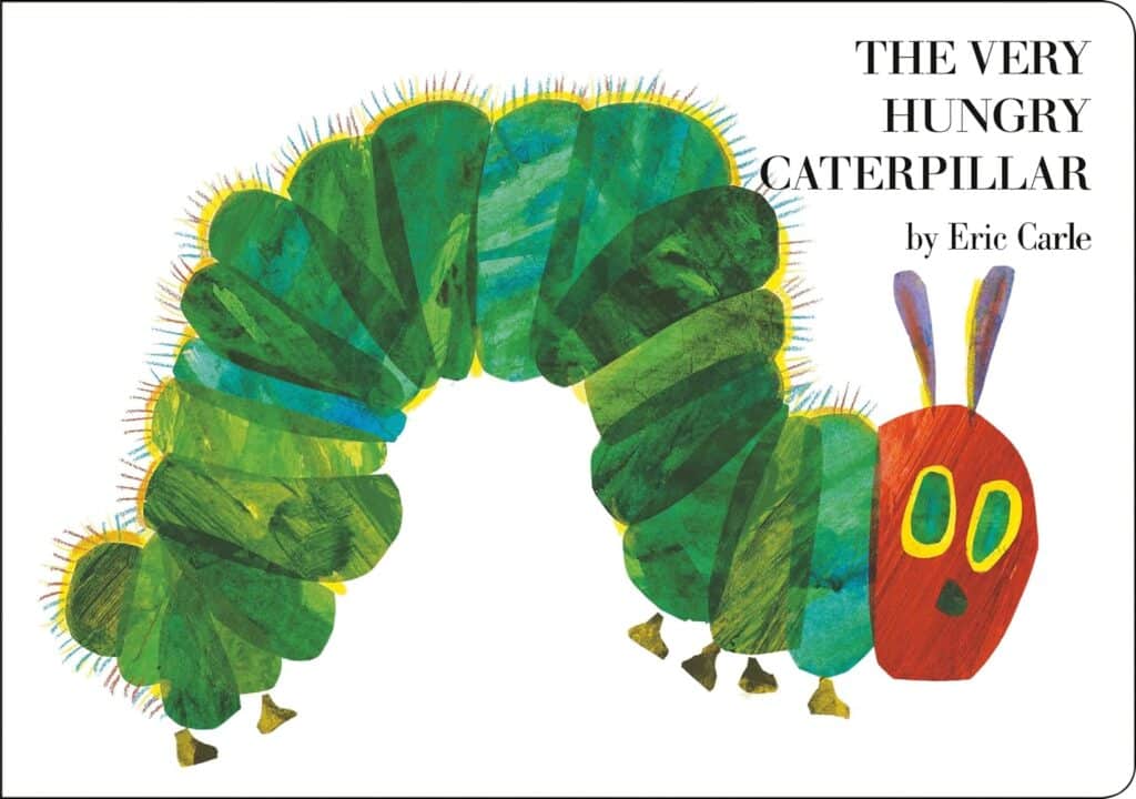 Cover of 'The Very Hungry Caterpillar' by Eric Carle, a popular children's book about counting and transformation