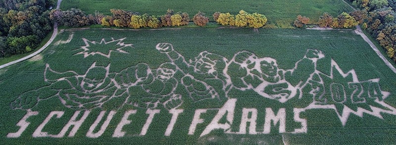 Schuett Farms 2024 corn maze super heroes Mukwonago Wisconsin