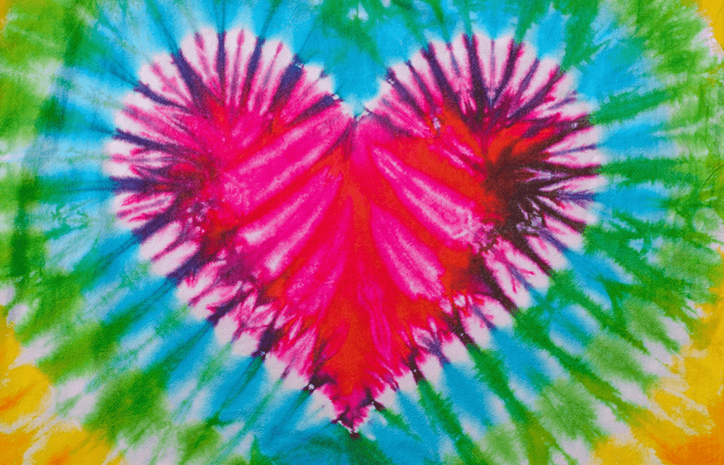 Colorful heart-shaped tie-dye design, perfect for a creative tie-dye birthday party for kids