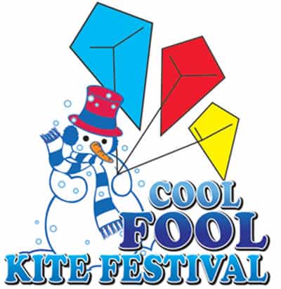 Animated snowman flying kites with text cool fool kite festival