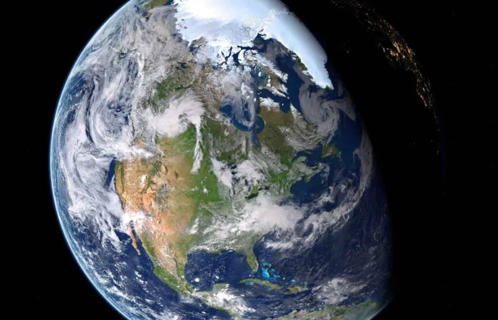 Image of Earth from space, illustrating topics in Earth science, including weather patterns and geology.